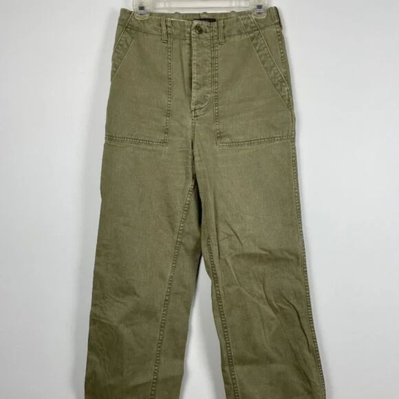 J. Crew Foundry Pant in Herringbone Spanish Moss Green | Size 8 Relaxed Utility - Picture 2 of 14